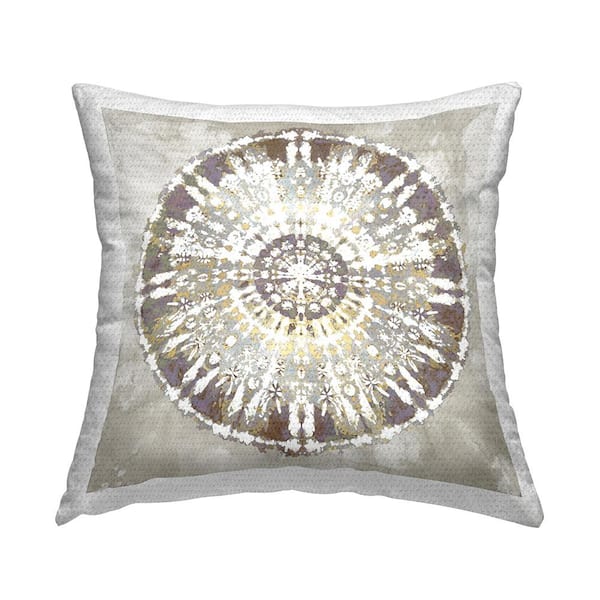 Beige Bohemian Medallion Beige Square Outdoor Throw Pillow