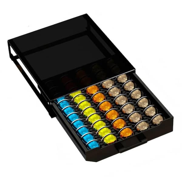 1-Shelf Piano Black Space-Saving Nespresso Pod Drawer Holder with Smooth-Glide Rollers, Holds up to 75 Small Vertuo Pods