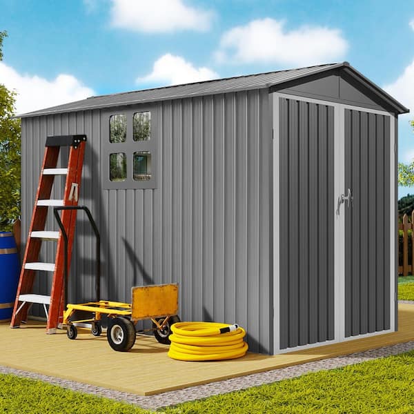 10 ft. W x 5.5 ft. D Metal Shed with Window, Motorcycle Outdoor Steels in Grey Plus White (53 sq. ft.)