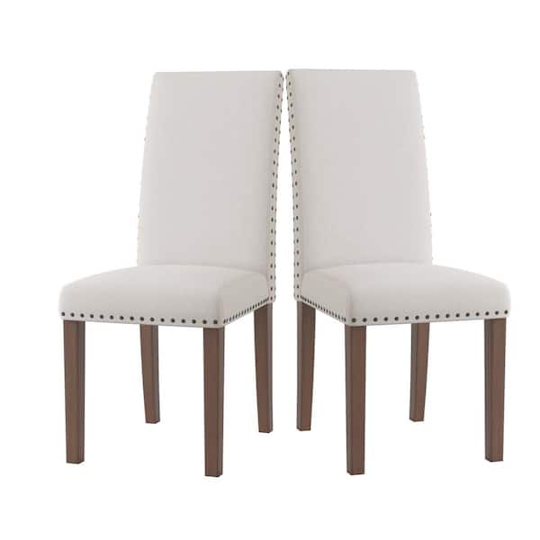 wetiny Beige Parsons Chair Upholstered Dining Chairs Dining Chairs Fabric Dining Chairs with Copper Nails (Set of 2)