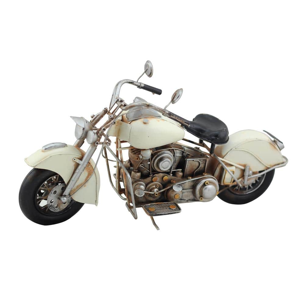 Zaer Ltd. International Vintage Style Metal Model Motorcycles in White II  VA170008-WH2 - The Home Depot