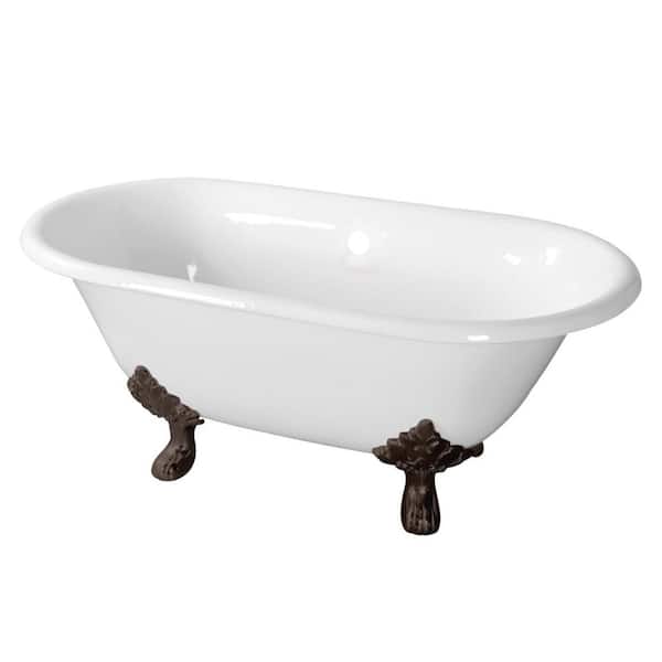 Aqua Eden 60 in. Cast Iron Double Ended Clawfoot Bathtub in White with Feet in Oil Rubbed Bronze