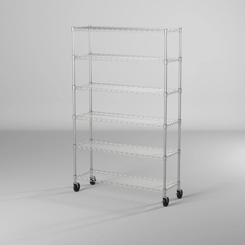 Chrome 6-Tier Wire Shelving with Wheels for Kitchen and Garage