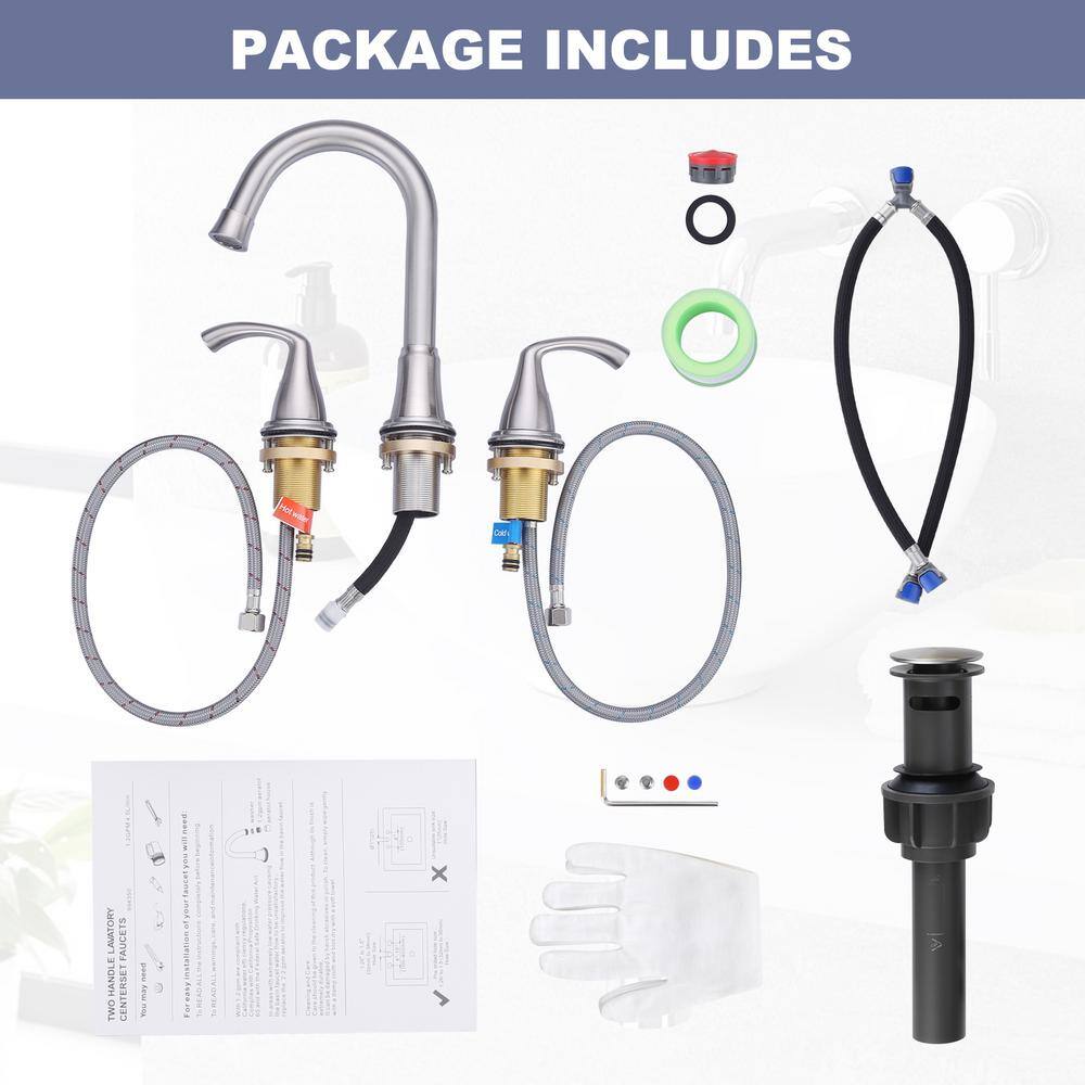 Brushed Nickel Double Handle Widespread Bathroom Faucet with Drain Assembly