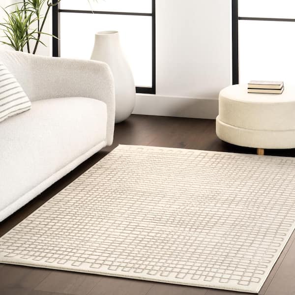 Princess Modern Machine Washable Cream 6 ft. Modern Round Rug