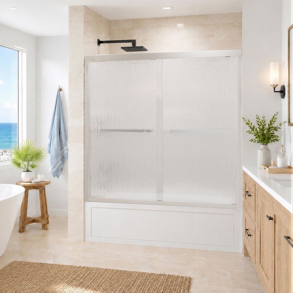 56 in. - 60 in. W x 58 in. H Double Sliding Framed Tub Shower Door in Chrome with Rain Glass price history on PriceWatchPro