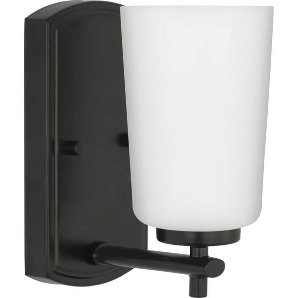 Progress Lighting Adley Collection 4.5 in. 1-Light Matte Black Etched Opal Glass New Traditional Bath Vanity Light