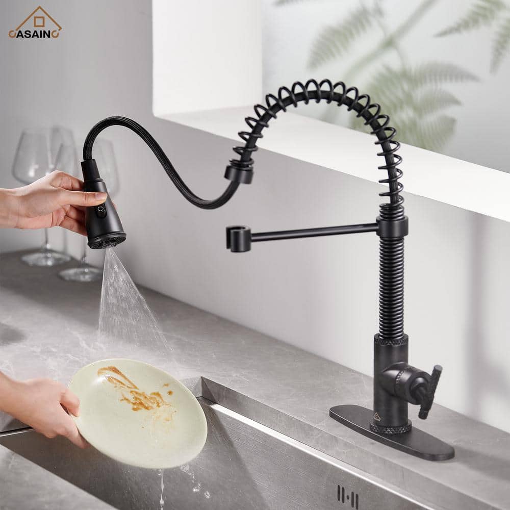 Matte Black Stainless Steel Pull Down Kitchen Faucet with Spray