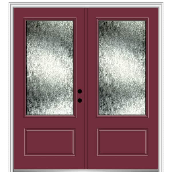 MMI Door Rain Glass 72 in. x 80 in. Left-Hand Inswing 3/4 Lite 1-Panel Painted Burgundy Prehung Front Door on 4-9/16 in. Frame