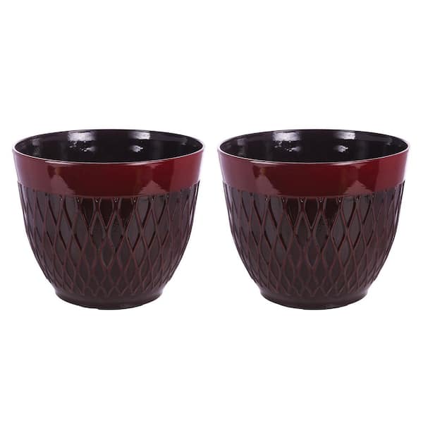 Alpine Corporation Indoor/Outdoor Resin Stone-look Planters with Drainage Holes, Red (Set of 2)