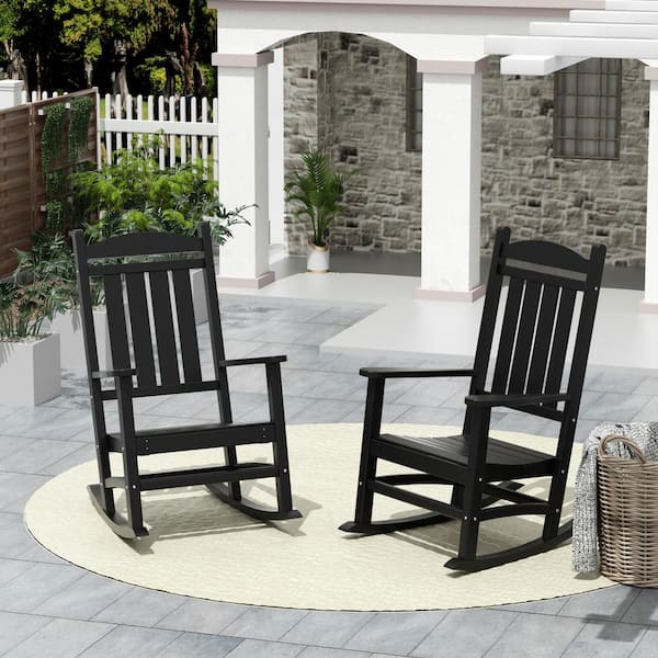 WESTIN OUTDOOR Kenly Black Classic Plastic Outdoor Rocking Chair (Set of 2)