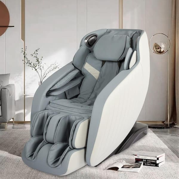Furniture of America Jania Gray Faux Leather Massage Chair With Bluetooth, Anti Gravity, Heat, Voice Control