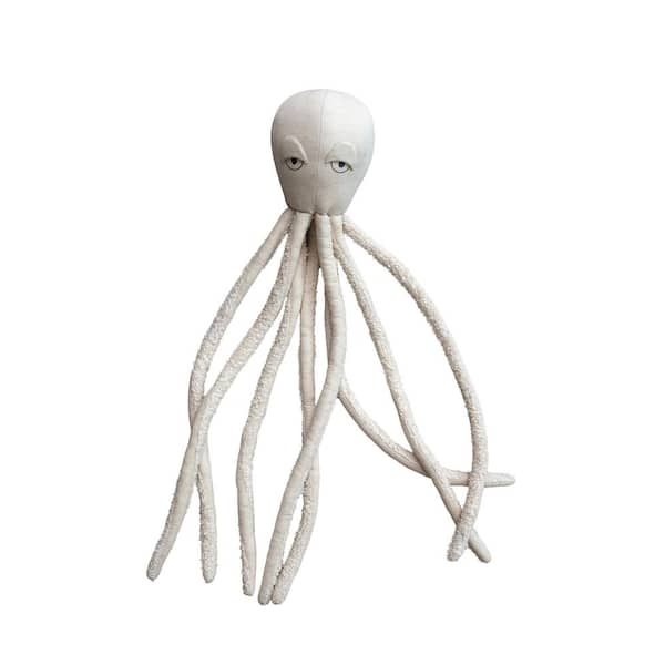 White Polyester 9 in. x 9 in. Cotton and Linen Octopus Shaped Throw Pillow with Embroidery