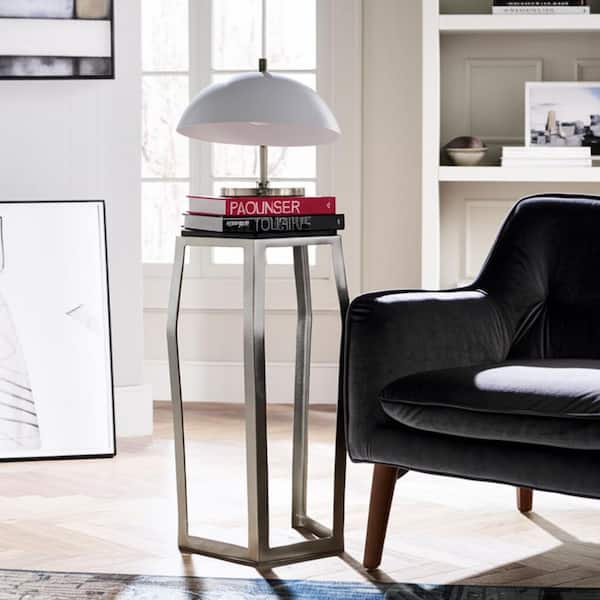 15 in. Silver Specialty Pentagon Glass Geometric Top Large End Table