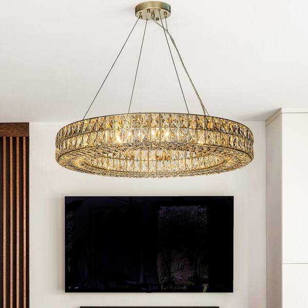 Round Prismatic Crystal Chandelier Pendant Minimalist Brass Finish Hanging  Light - Clearhalo