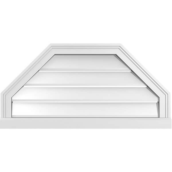Ekena Millwork 32" x 16" Octagonal Top Surface Mount PVC Gable Vent: Functional with Brickmould Sill Frame