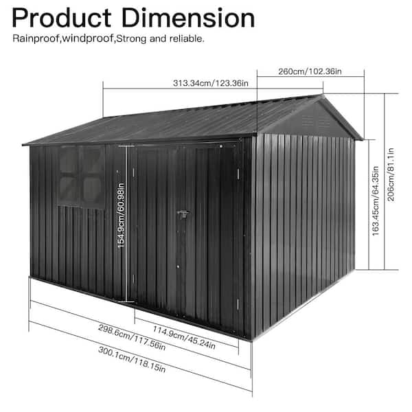 10 ft. W x 8 ft. D Black Metal Patio Storage Sheds with