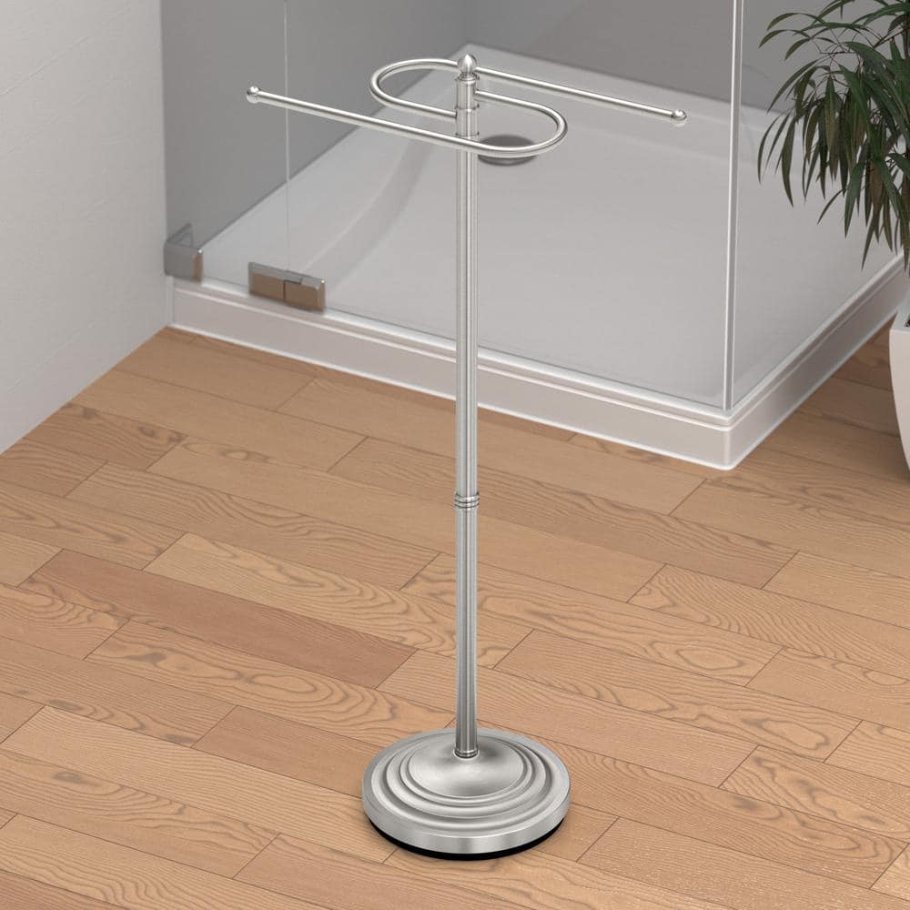 Satin Nickel Freestanding Double Towel Rack with Weighted Base