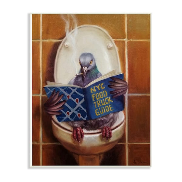 Stupell Industries 10 in. x 15 in. "Pigeon Smoking on the Toilet Reading Funny Painting" by Duy Huynh Wood Wall Art