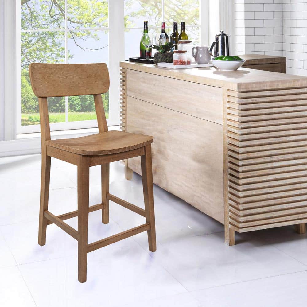 Torino 39 in. H Barnwood Wire - Brush Open Back Wood 24 in. Bar Stool with 