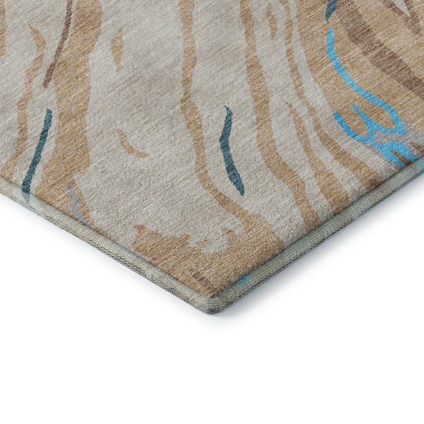 Mayfield Premium Machine Washable Abstract AMF1037 Beige 8 ft. x 8 ft. Round Rug