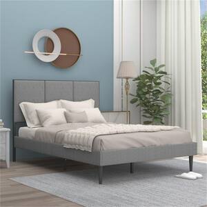 Dark Gray, Metal Full Size Linen Platform Bed