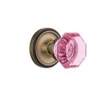 Classic Rosette 2-3/4 in. Backset Antique Brass Privacy Bed/Bath Waldorf Pink Door Knob