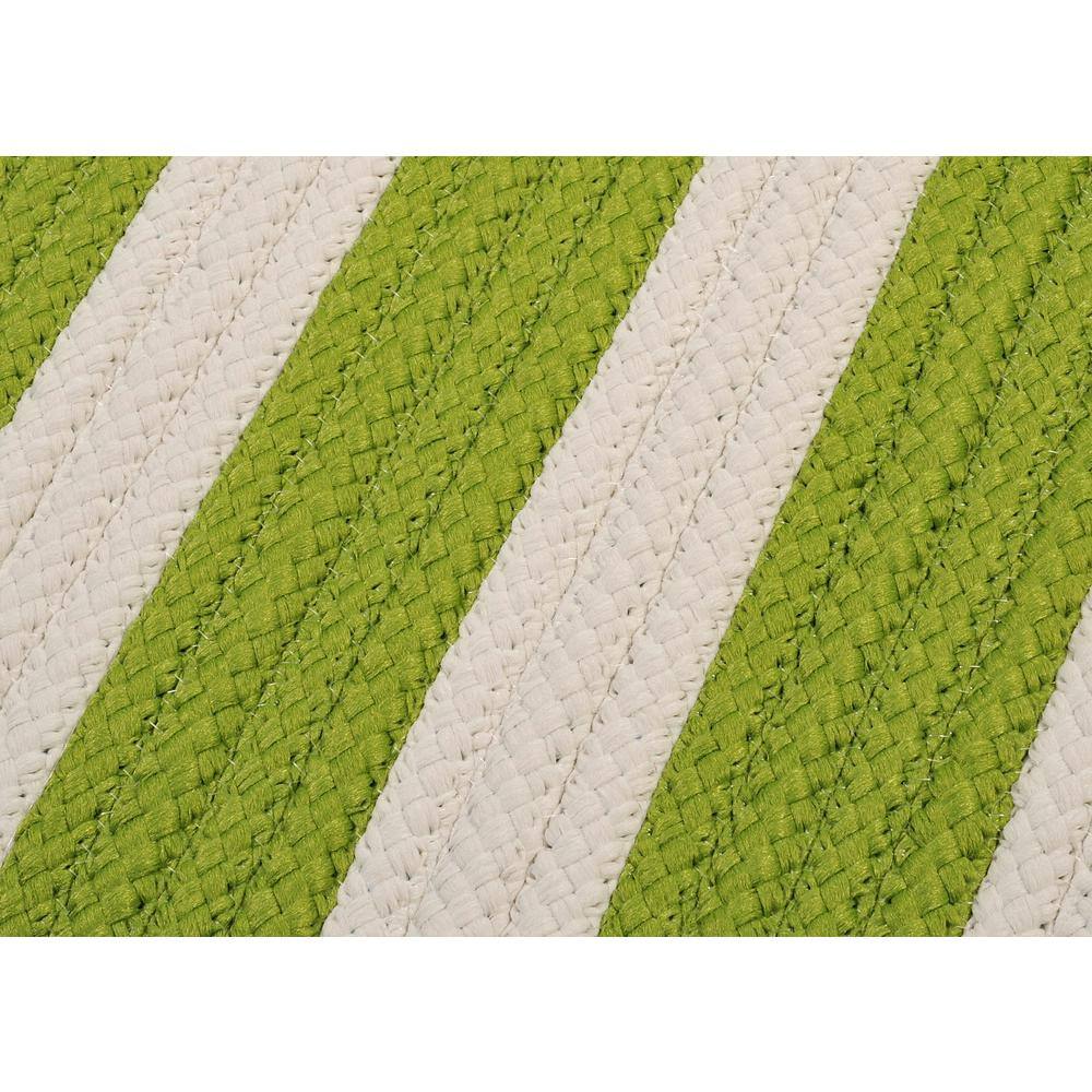 Green and White Striped Synthetic Braided Runner Rug