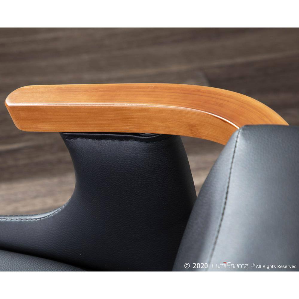 High-Back Oracle Side Chair in Black Faux Leather and Walnut