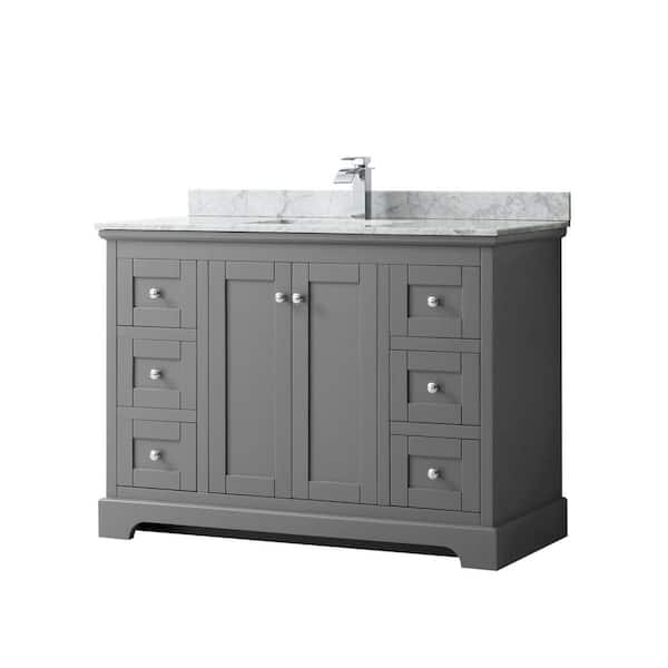 Wyndham Collection Avery 48 in. W x 22 in. D Bathroom Vanity in Dark Gray with Marble Vanity Top in White Carrara with White Basin