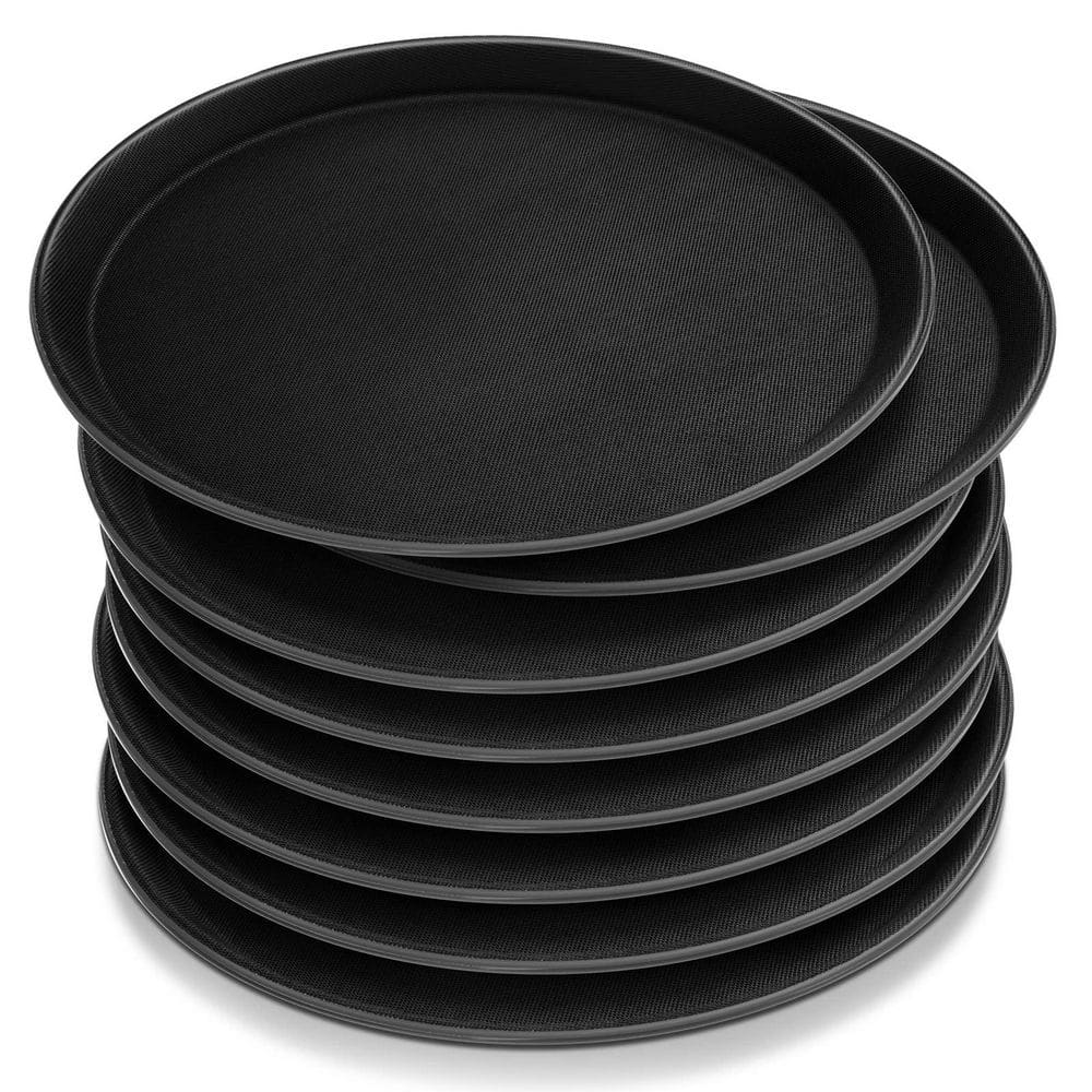 11 in. Plastic Non-Slip Round Food Meals Server Tray with Raised Edges for Home, Kitchen, Restaurant, Black (8-Pack) price history on PriceWatchPro