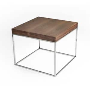 24 in. Brown and Chrome Square Wood End Table with Metal Frame