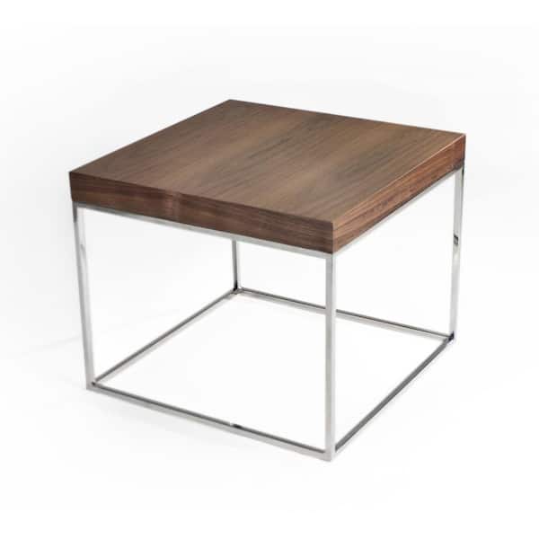 Benjara 24 in. Brown and Chrome Square Wood End Table with Metal Frame