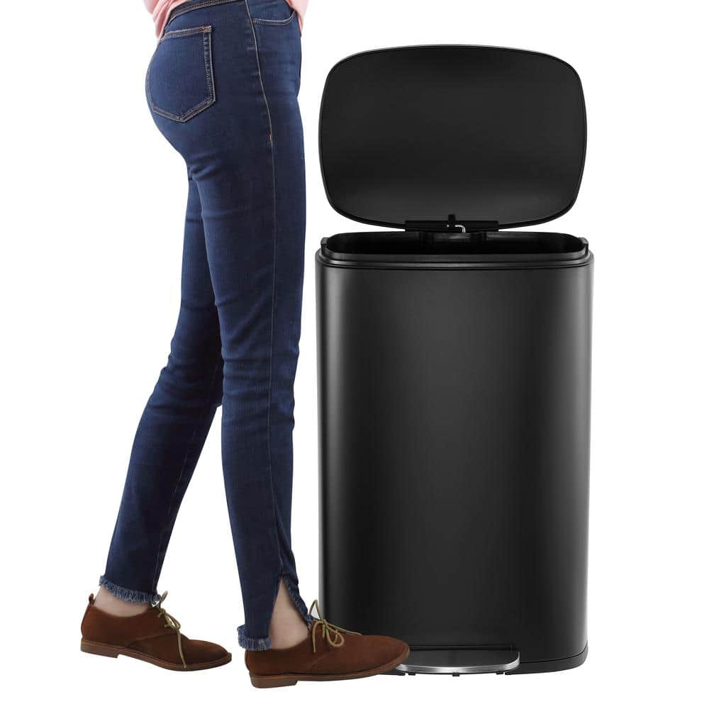 Connor Black Stainless Steel 13-Gallon Trash Can with Soft-Close Lid
