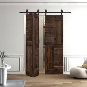S Style 48in.x 84in.(12''X84''X4panels) Kona Coffee Solid Wood Bi-Fold Barn Door With Hardware Kit -Assembly Needed