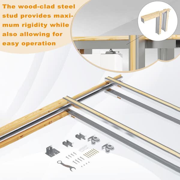 24 in. to 34 in. x 80 in. Universal Aluminum Pocket Door Frame with Hardware Kit and Soft Close