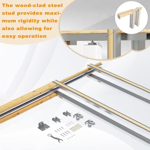 18 in. to 36 in. x 80 in. Universal Aluminum Pocket Door Frame with Hardware Kit and Soft Close
