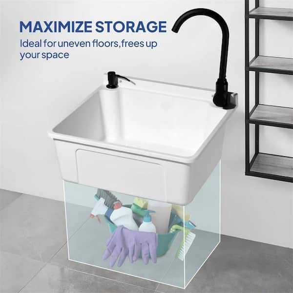 Karl home 17.5 in. Wall Mount Laundry Utility Sink with Faucet in White