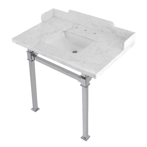 Kingston Brass Facture Console Sink Set in Marble White Polished Chrome