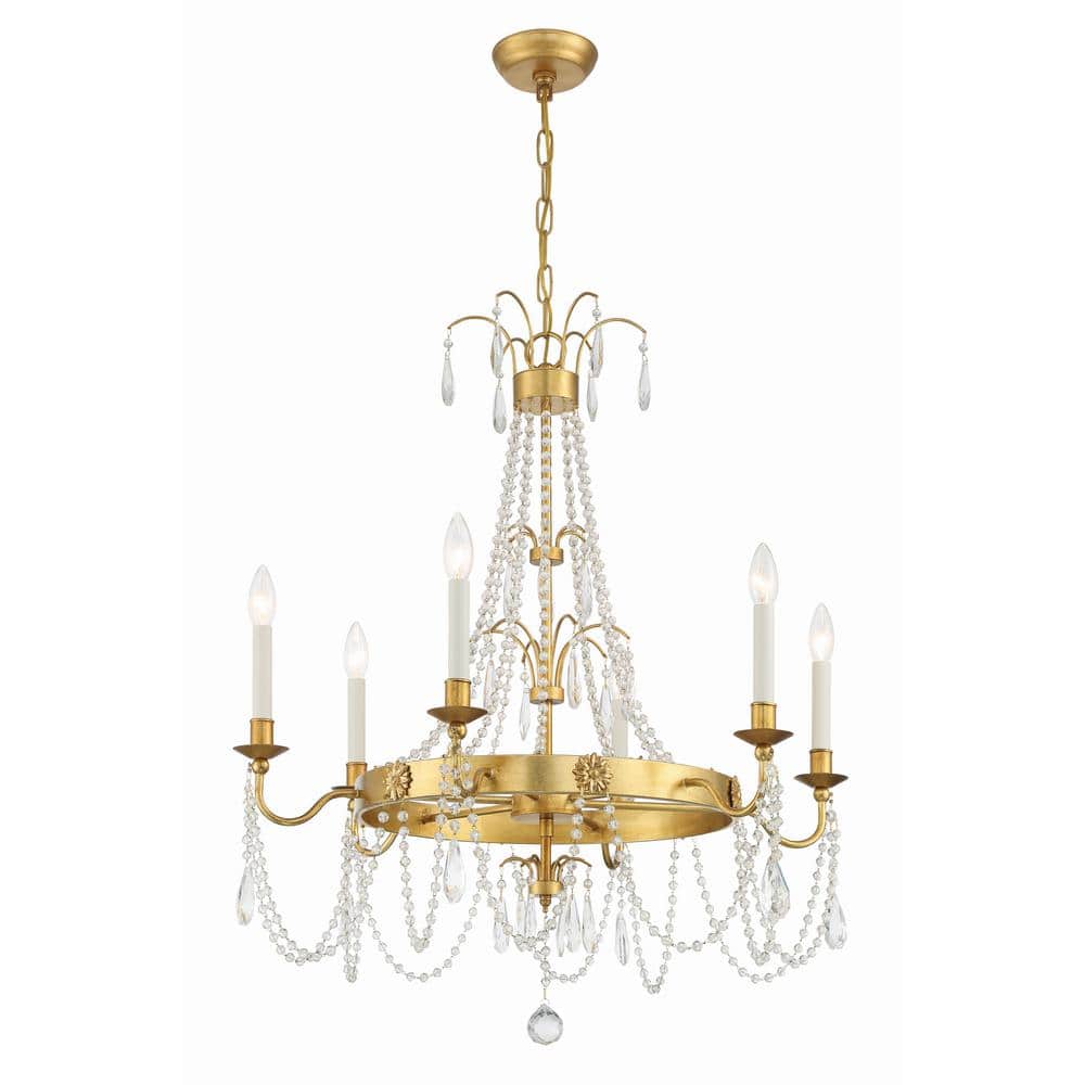 Maizey Antique Gold 6-Light Crystal Chandelier