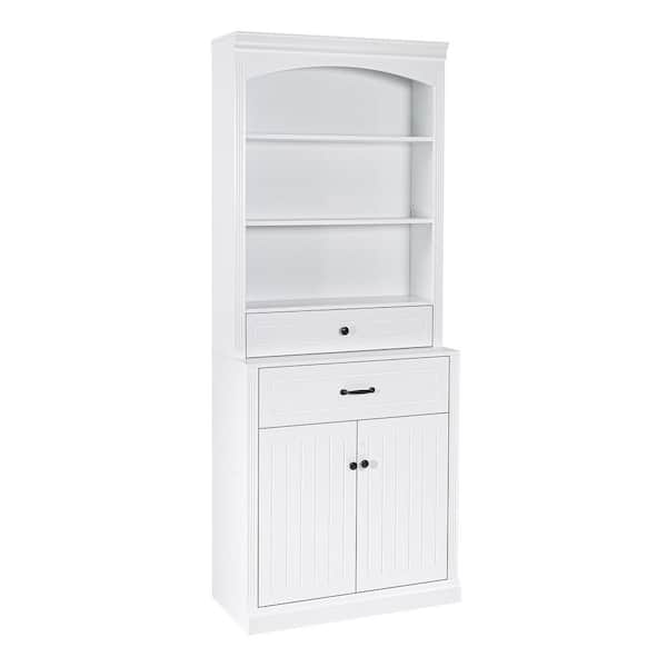63 in. W x 10.8 in. D x 78.7 in. H White Linen Cabinet with Four Doors, Drawers, Adjustable Shelf (2-Piece)