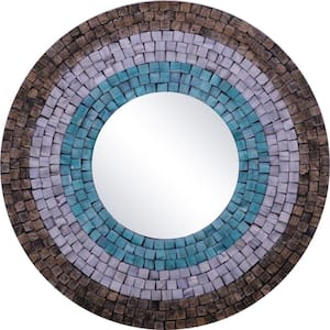 Southwestern Small Mother of Pearl 18 in. x 18 in. Classic Round Framed Multi Color Decorative Mirror