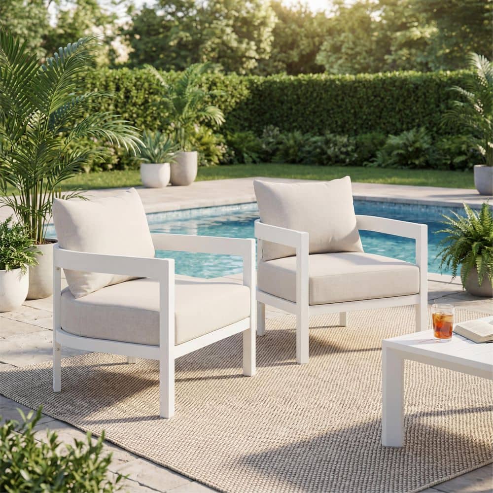 Merle White+Beige Outdoor Patio Upholstered Club Chair (Set of 2) price history on PriceWatchPro
