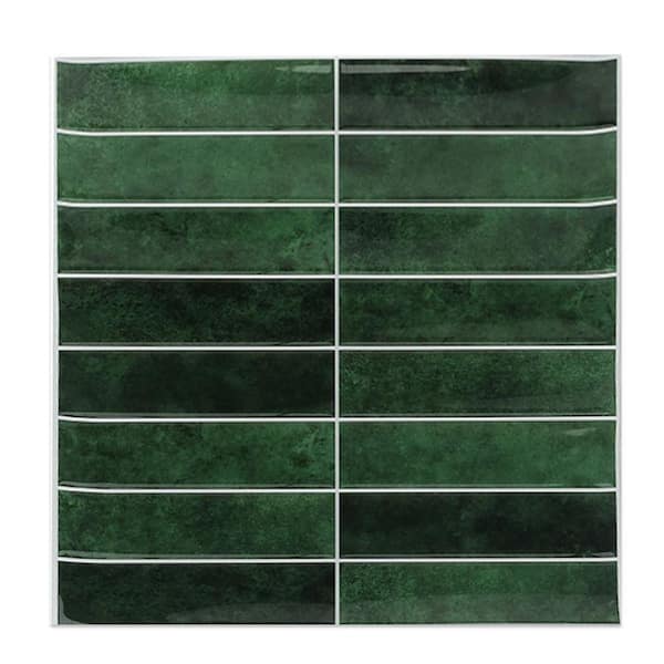 Green 12 in. x 12 in. x 0.04 in. Vinyl Peel and Stick Wall Tile, Backsplash for Kitchen Bedroom (10-Pack)