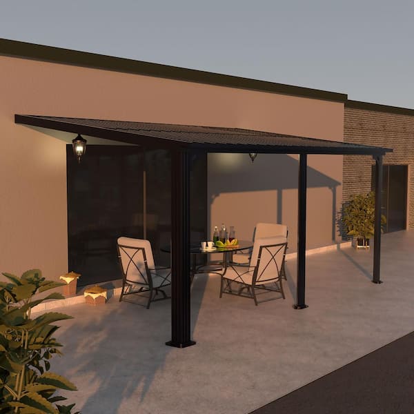 VEIKOUS 14 ft. x 10 ft. Aluminum Patio Covers With Polycarbonate Roof Wall-Mount Gazebo Pergola
