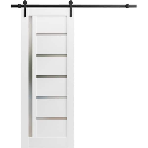 Sartodoors 28 in. x 80 in. 1 Panel Frosted Glass White Solid MDF Sliding Barn Door with Hardware Kit