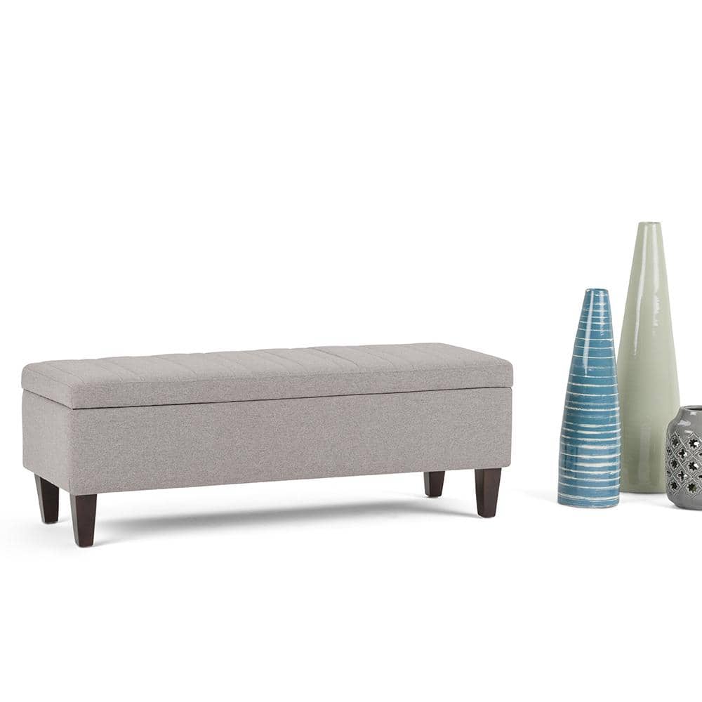 Gray Cloud Linen Rectangular Storage Ottoman with Lift-Up Lid