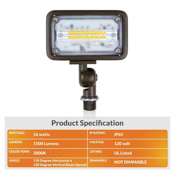Newhouse Lighting 16-Watt Bronze Outdoor Integrated LED Landscape Weatherproof Wall Wash Flood Light with Adjustable Mounting Bracket