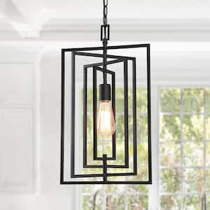 Modern Farmhouse Kitchen Pendant Lights, 1-Light Black Geometric Light Fixture for Kitchen Island with Swing Frame