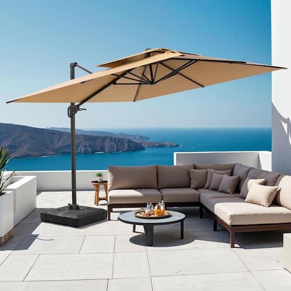 Crestlive Products 10 ft. Square Double-Top Polyester Cantilever Tilt Patio Umbrella in Tan with 220 lbs. HDPE Base CL-UWB6508TAN - The Home Depot Crestlive Products 10 ft. Square Double-Top Polyester Cantilever Tilt Patio Umbrella in Tan with 220 lbs. HDPE Base CL-UWB6508TAN - The Home Depot
